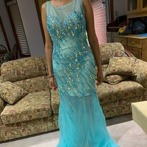 Aqua blue mermaid cut evening gown